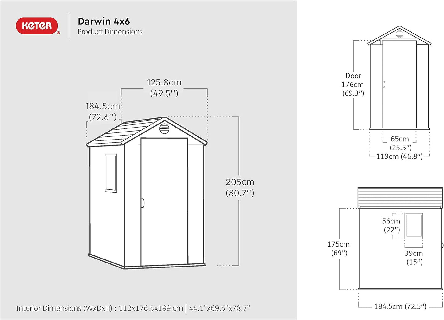 Darwin Outdoor Apex Single Door Garden Storage Shed 6 X 4Ft Grey Wood Look and Feel | Fade Free | All Weather Resistant | Safe and Secure | Zero Maintenance | 15 Year Warranty