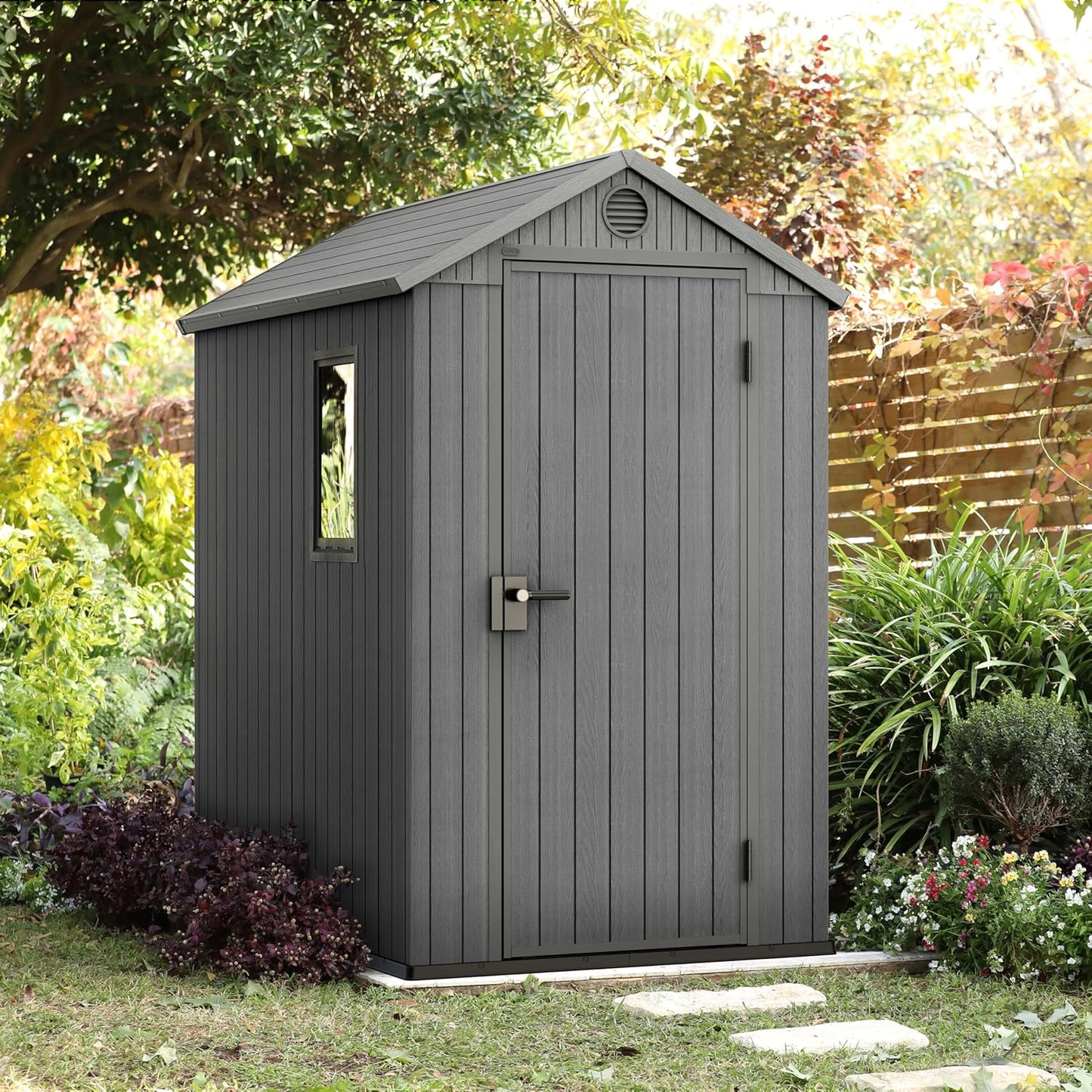 Darwin Outdoor Apex Single Door Garden Storage Shed 6 X 4Ft Grey Wood Look and Feel | Fade Free | All Weather Resistant | Safe and Secure | Zero Maintenance | 15 Year Warranty
