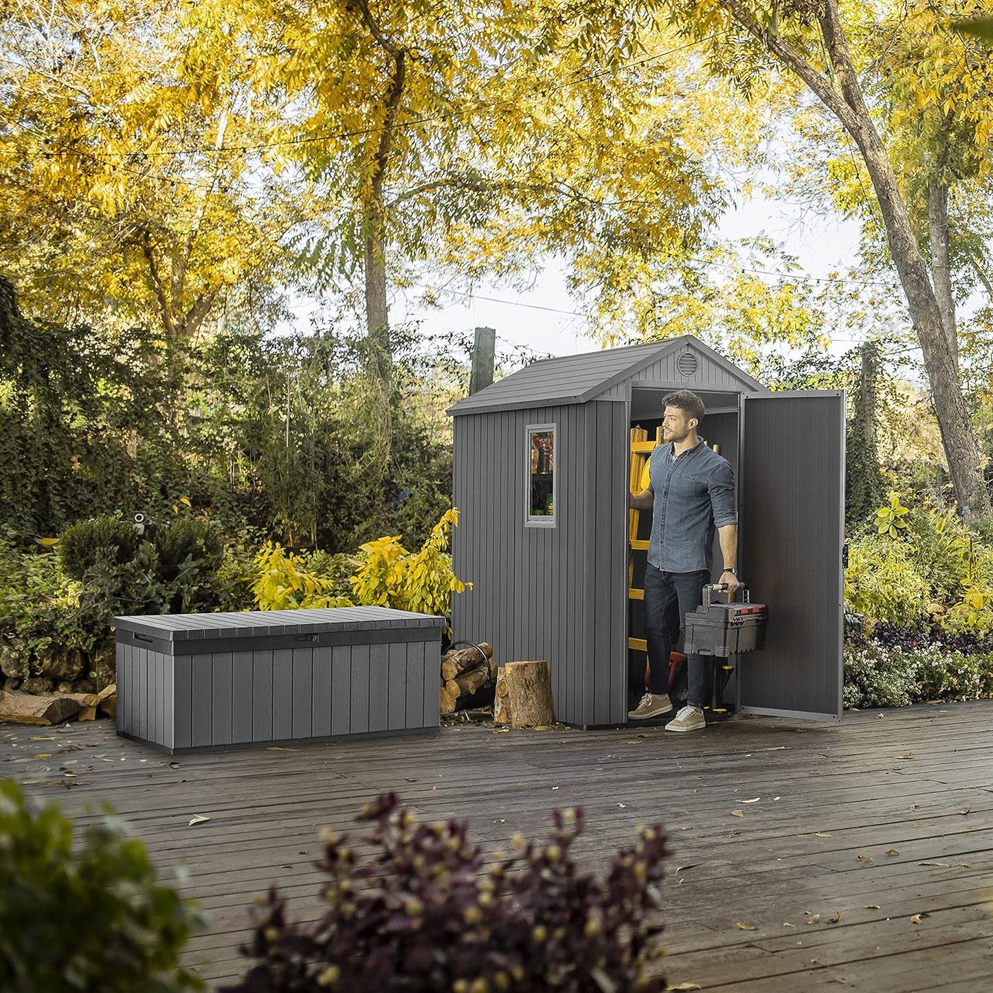 Darwin Outdoor Apex Single Door Garden Storage Shed 6 X 4Ft Grey Wood Look and Feel | Fade Free | All Weather Resistant | Safe and Secure | Zero Maintenance | 15 Year Warranty